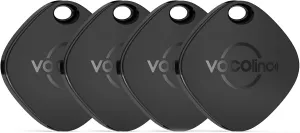 VOCOlinc Air Tags 4 Pack Black, Smart Key Finder Luggage Tracker Work with Apple Find My APP (iOS Only, Not for Android), Bluetooth Item Locator for Suitcases/Bag/Wallet/Backpack. Replaceable Battery
