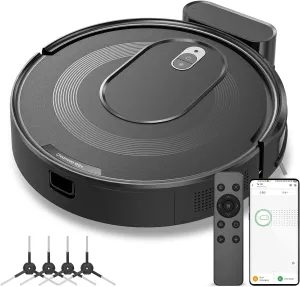 W6  Robot Vacuum Cleaner,2800Pa Suction,720ml Large Capacity,120 Mins Runtime,Self-Charging Slim Robotic Vacuums,APP/Voice/Remote Control,No Entanglement Suction Port Ideal for Pet (Black)