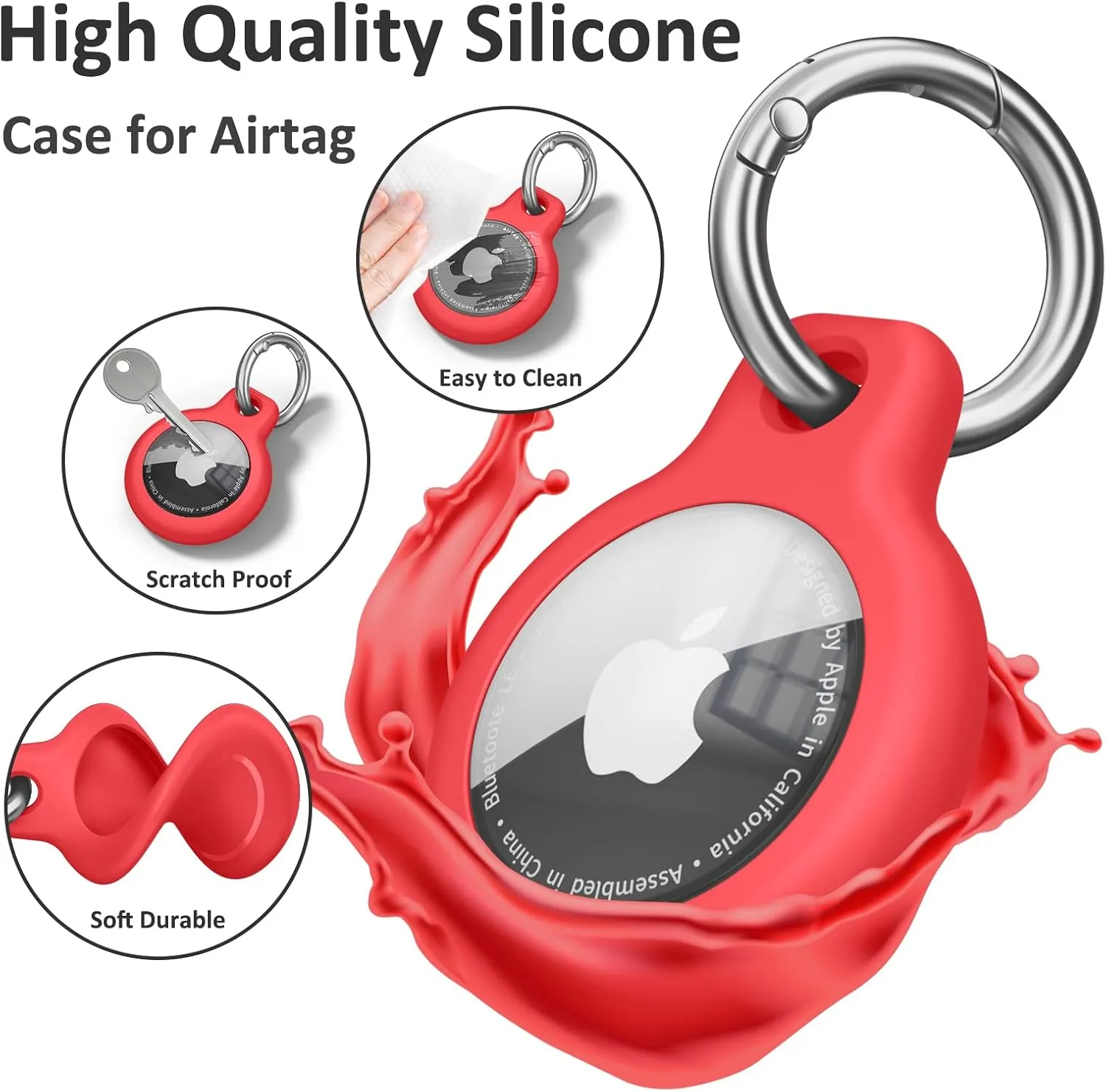 Waterproof Airtag Holder with Apple Airtag Keychain 4 Pack, Hard PC AirTag Case, Anti-Scratch Airtag Case for GPS Item Finder Tracker,Luggage,Pet Collar,Key Ring (Red/Orange/Yellow/Pink)