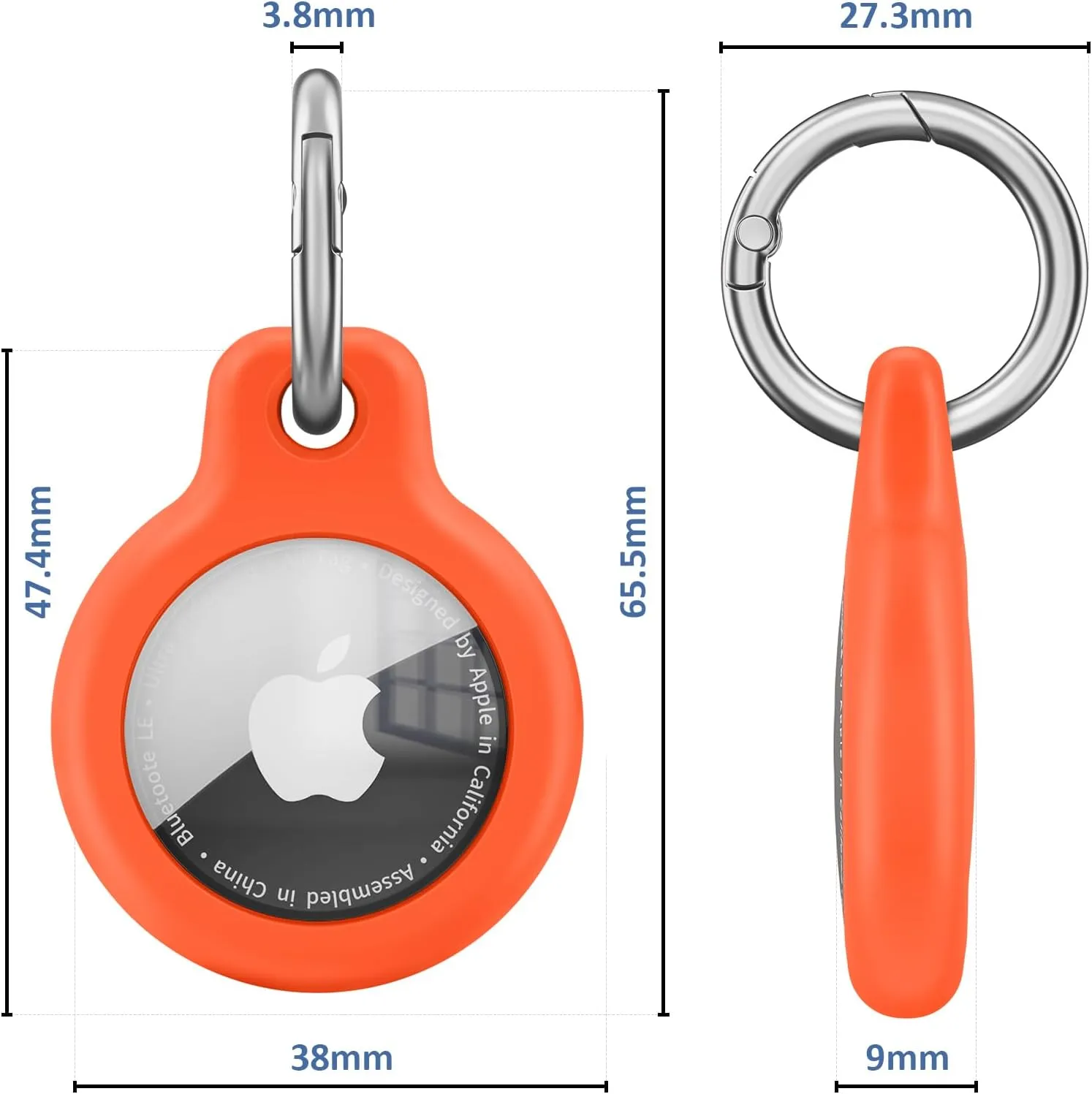 Waterproof Airtag Holder with Apple Airtag Keychain 4 Pack, Hard PC AirTag Case, Anti-Scratch Airtag Case for GPS Item Finder Tracker,Luggage,Pet Collar,Key Ring (Red/Orange/Yellow/Pink)