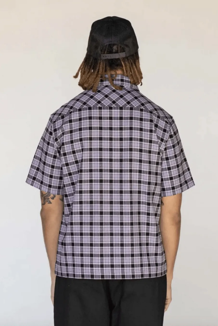 WELCOME SKATEBOARDS CELL WOVEN PLAID ZIP SHIRT - LAVENDER GREY