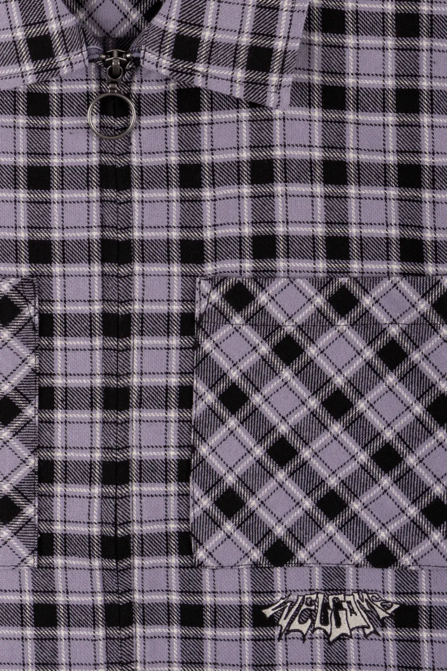 WELCOME SKATEBOARDS CELL WOVEN PLAID ZIP SHIRT - LAVENDER GREY