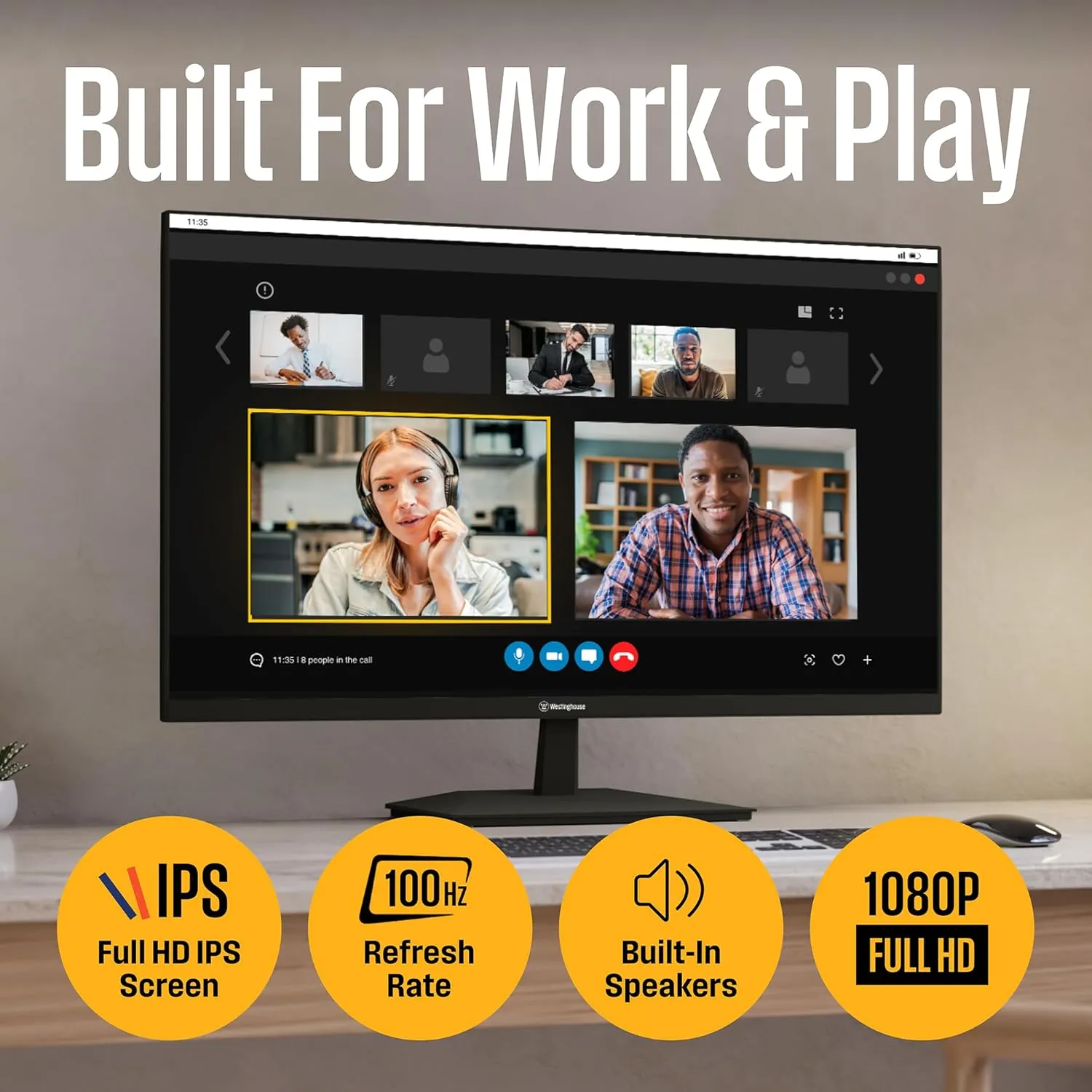 Westinghouse 22 Inch Computer Monitor, 100Hz, 1080p Full HD IPS Display, Adaptive Sync, Blue Light Protection, Home Office PC Screens with Built in Speakers, HDMI, VGA, for Work & Productivity