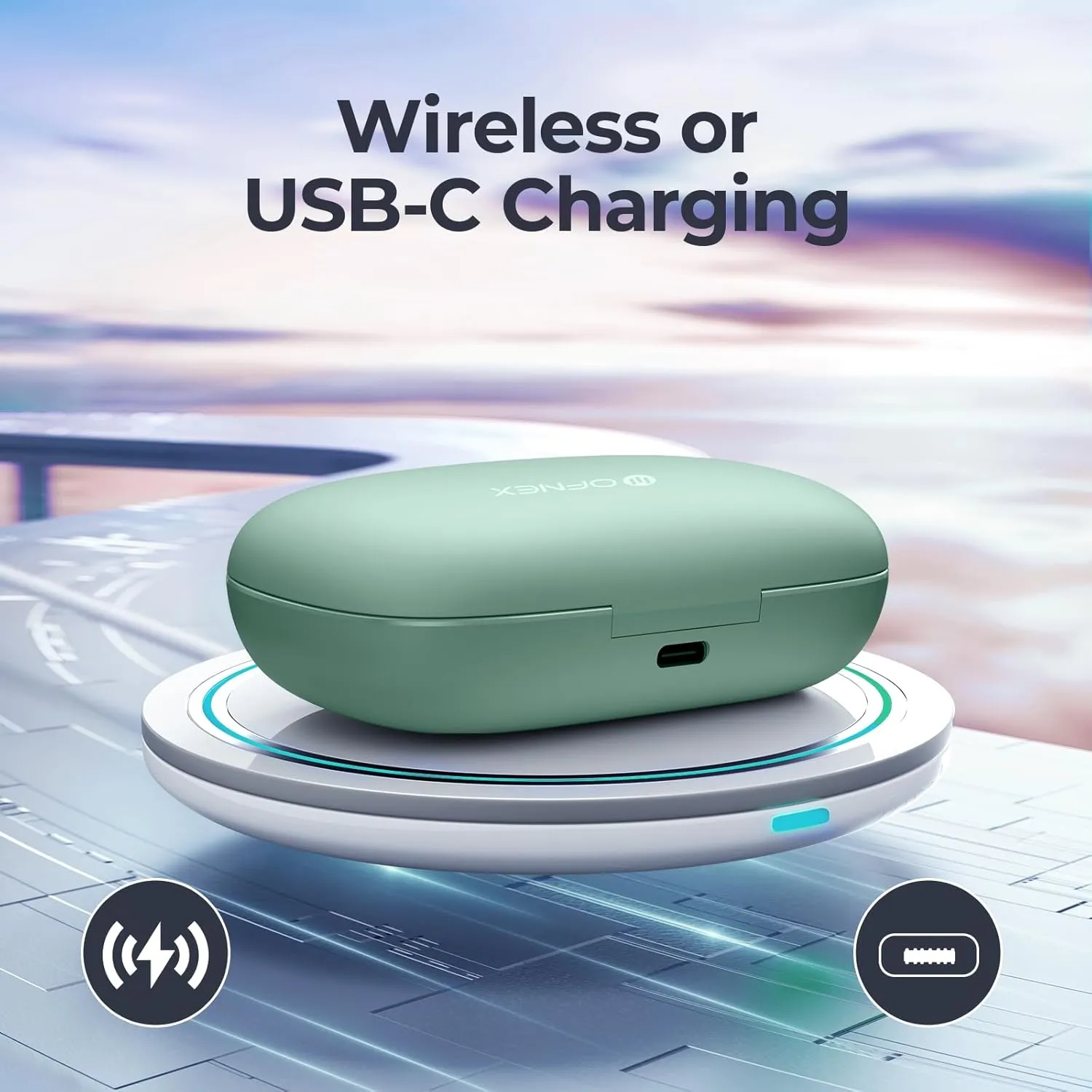 Wireless Earbuds Bluetooth 5.3 Headphones 90 Hrs Playtime Earbuds with Wireless Charging Case Power Display Over-Ear Earphones with Earhooks Waterproof Stereo Headset for Android (Mint Green)