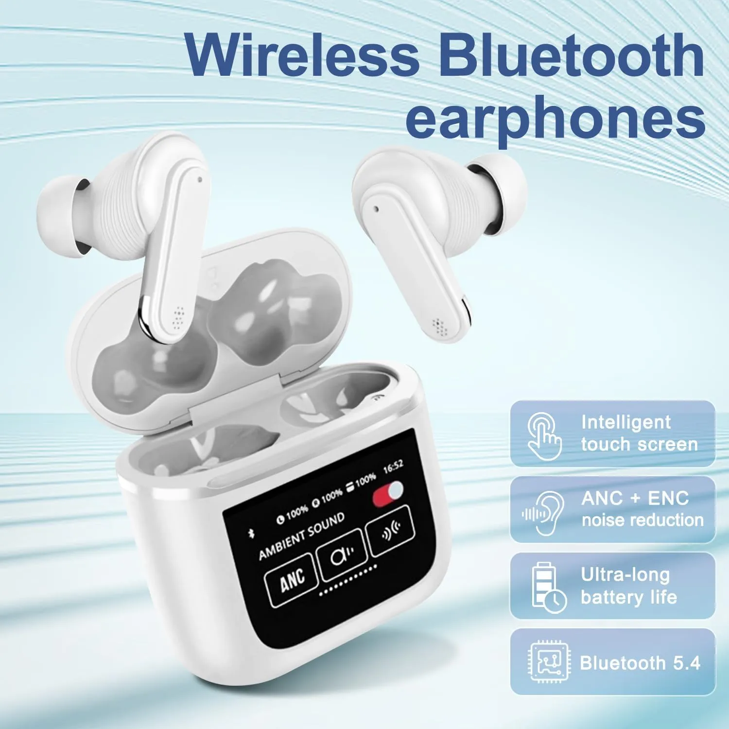 Wireless Earbuds Bluetooth 5.4, 40H Playtime, ANC Noise Cancelling, IPX7 Waterproof, LED Power Display, Touch Control, Dual-Mic Call Noise Reduction, Fast Charging Case, Compatible with Android/iOS
