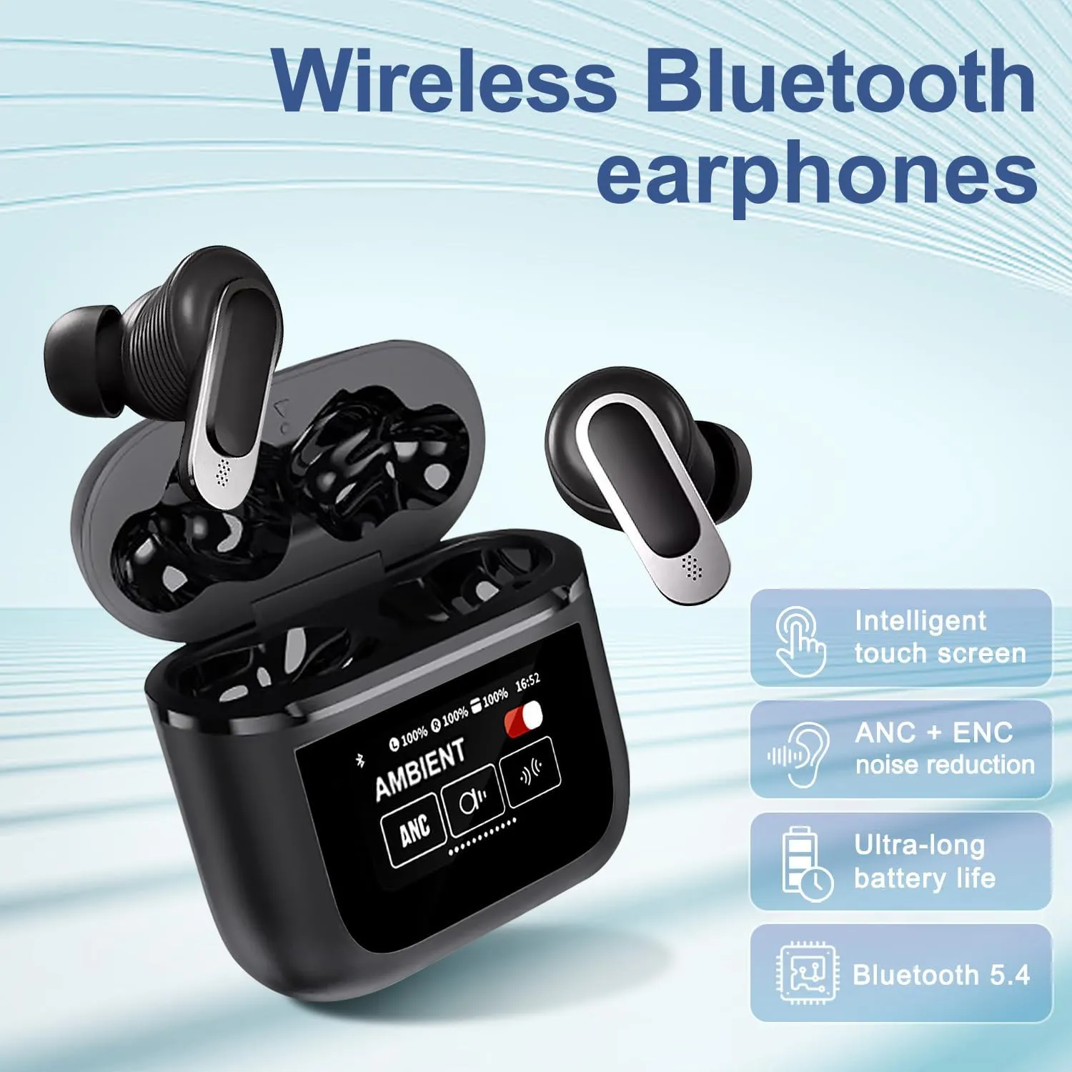 Wireless Earbuds Bluetooth 5.4, 40H Playtime, ANC Noise Cancelling, IPX7 Waterproof, LED Power Display, Touch Control, Dual-Mic Call Noise Reduction, Fast Charging Case, Compatible with Android/iOS