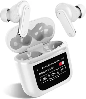 Wireless Earbuds Bluetooth 5.4, 40H Playtime, ANC Noise Cancelling, IPX7 Waterproof, LED Power Display, Touch Control, Dual-Mic Call Noise Reduction, Fast Charging Case, Compatible with Android/iOS