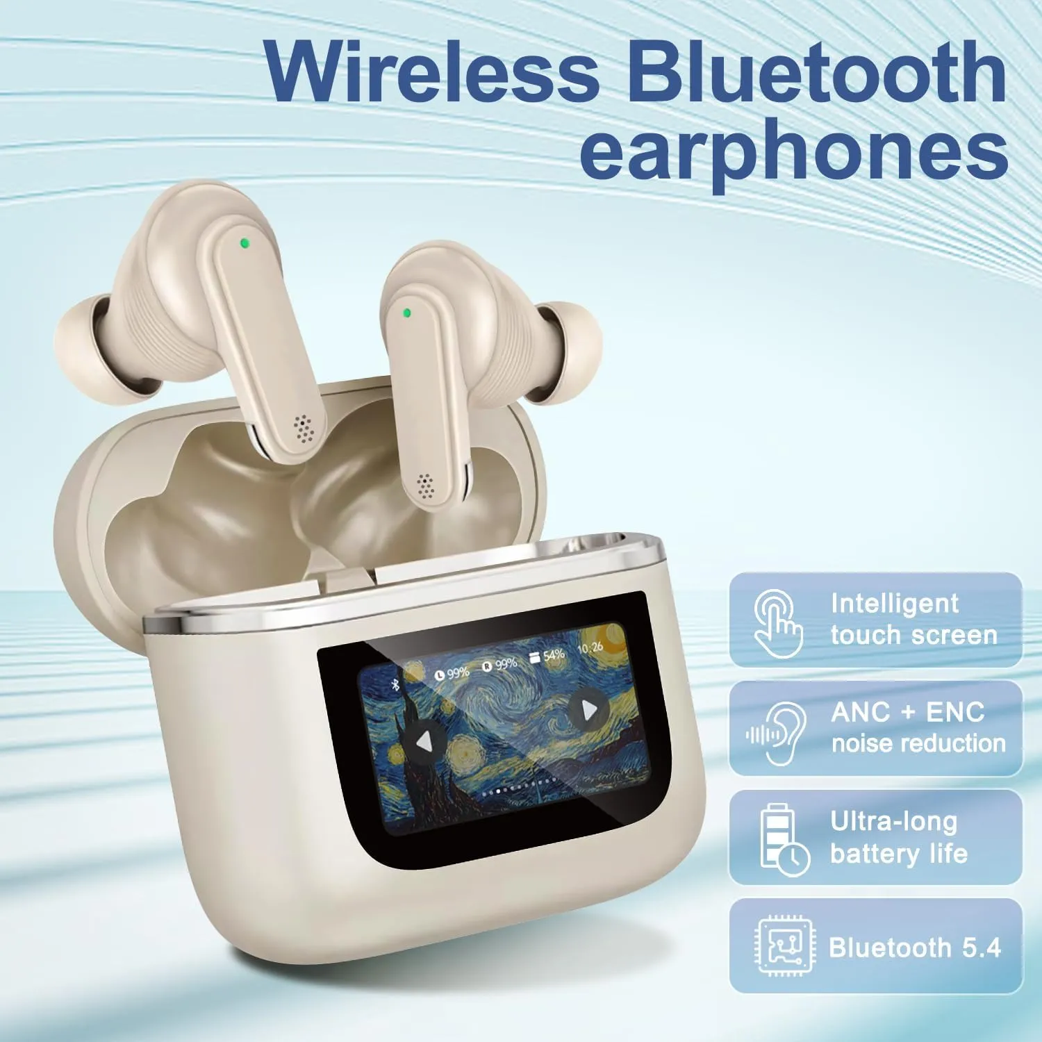 Wireless Earbuds Bluetooth 5.4, 40H Playtime, ANC Noise Cancelling, IPX7 Waterproof, LED Power Display, Touch Control, Dual-Mic Call Noise Reduction, Fast Charging Case, Compatible with Android/iOS