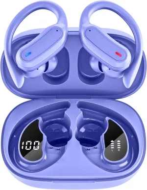 Wireless Earbuds Bluetooth Headphones, Bluetooth 5.3 Stereo Over Ear Buds,Noise Cancelling Mic, IPX7 Waterproof Headset for Workout/Running - Purple