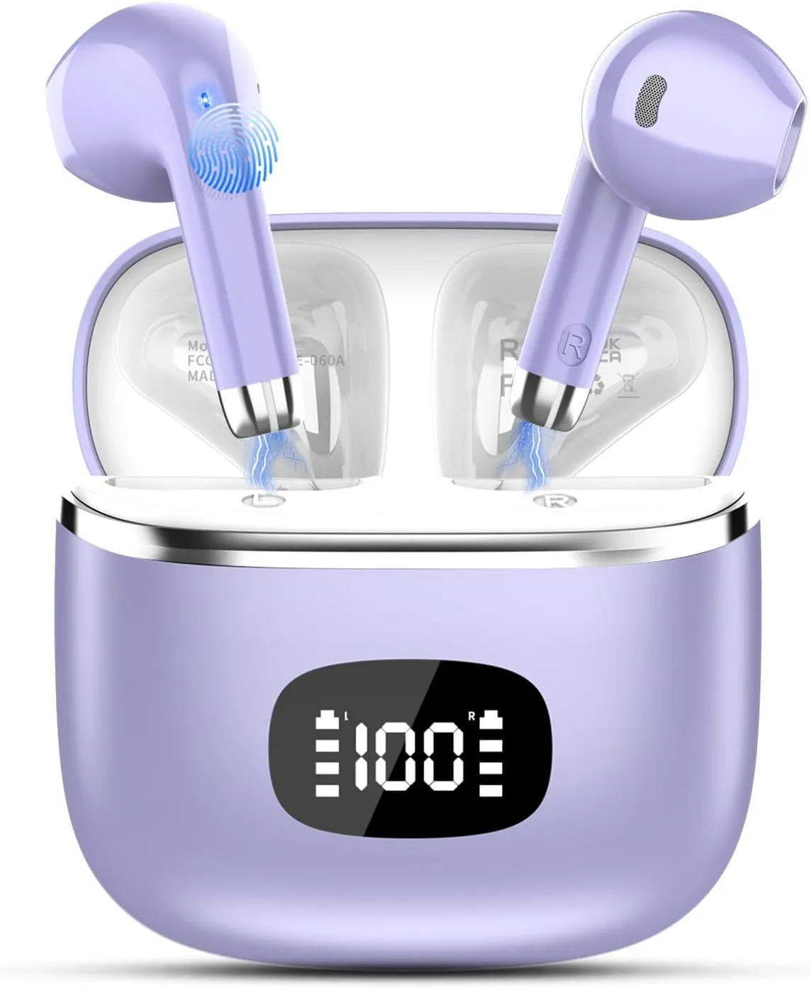 Wireless Earbuds Bluetooth, Headphones Bluetooth 5.3 with HiFi Stereo Deep Bass, Ear Buds Noise Cancelling with ENC Mic, LED Display, 40H Playtime Earphones for Computer Laptop Pad Phone, Dark Purple