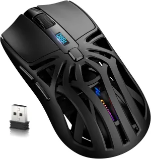 Wireless Gaming Mouse, 10000 DPI, Tri-Mode 2.4GHz/Bluetooth/Wired Mouse, 6 Buttons, Digital Display, Silent Mice, Rechargeable, Customizable Macro and RGB Backlight for PC/Mac/Laptop (Black)