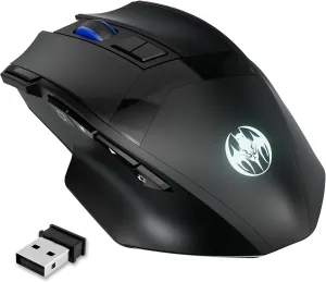 Wireless Gaming Mouse: Dual-Mode 2.4G/Bluetooth, Rechargeable PC Mice with Fire Button, 4-Level DPI, Noiseless Click, 10 Buttons for PC, Mac, Laptop, Tablet