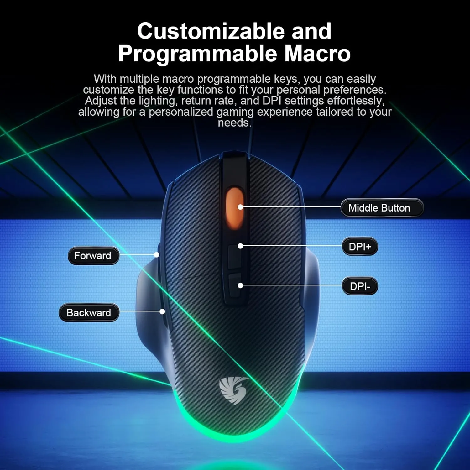 Wireless Gaming Mouse - Programmable Macro 7 Button Mice with 12800DPI, Corded Bluetooth Mouse for Business Home Office, Ergonomic Shape for Windows Computers, Macs, iPad, PC and Laptops