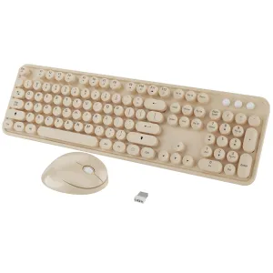 Wireless Keyboard and Mouse Combo, Cute Colorful 104 Keys Typewriter Retro Round Keycaps Keyboard for PC Laptop,Desktop,Windows, Home and Office Keyboards Coffee