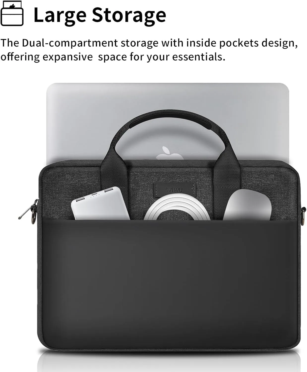 WIWU 14 Inch Laptop Bag for Men Women, Water-Resistant Laptop Case with Shoulder Strap Messenger Work Bag for Business Travel Compatible with MacBook Air Pro/Dell XPS/HP Envy/Microsoft Surface(Black)