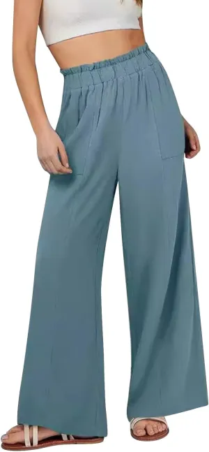 Womens Linen Pants 2025 Summer Casual Loose Wide Leg Palazzo Pants Spring High Waist Flowy Beach Trendy Outfits
