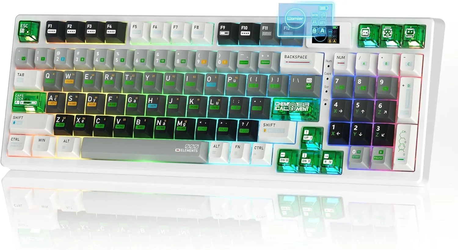 Womier M90 Creamy Keyboard with Number Pad, Wireless Gaming Mechanical Keyboard & Multimedia Display, Hot Swappable Custom Key Board RGB,POM Linear Switch,PBT Keycaps for PC/Xbox/PS4/PS5-White
