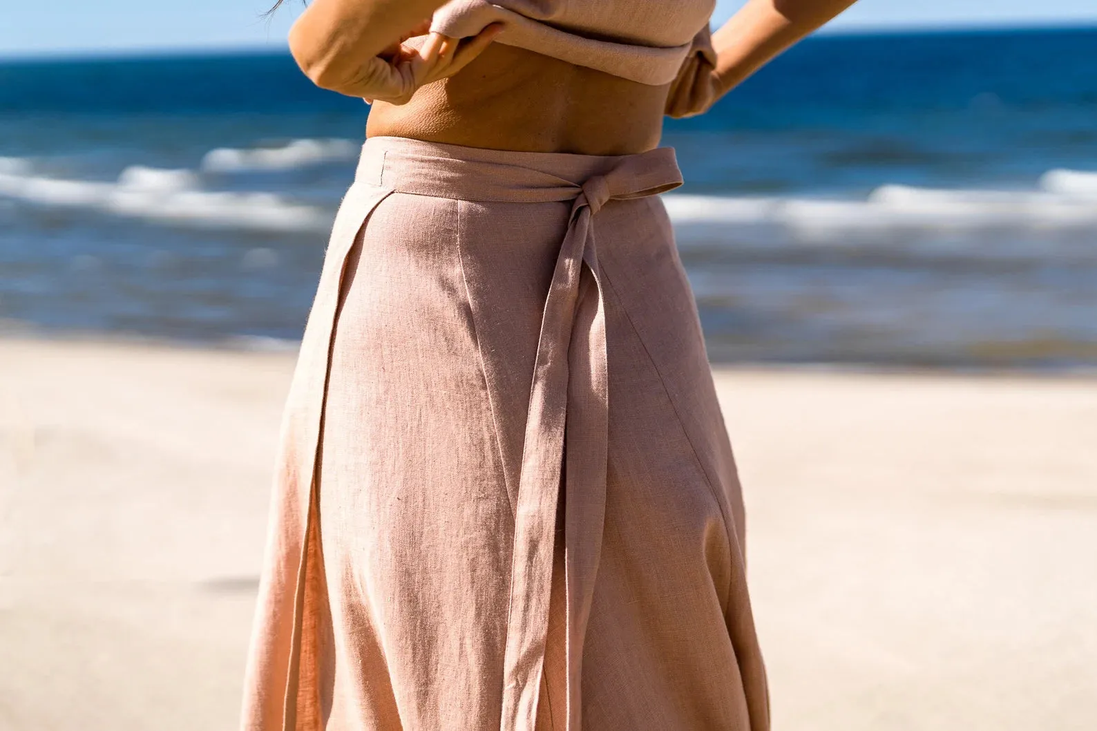 Wrap Linen MAXI Skirt In Powder