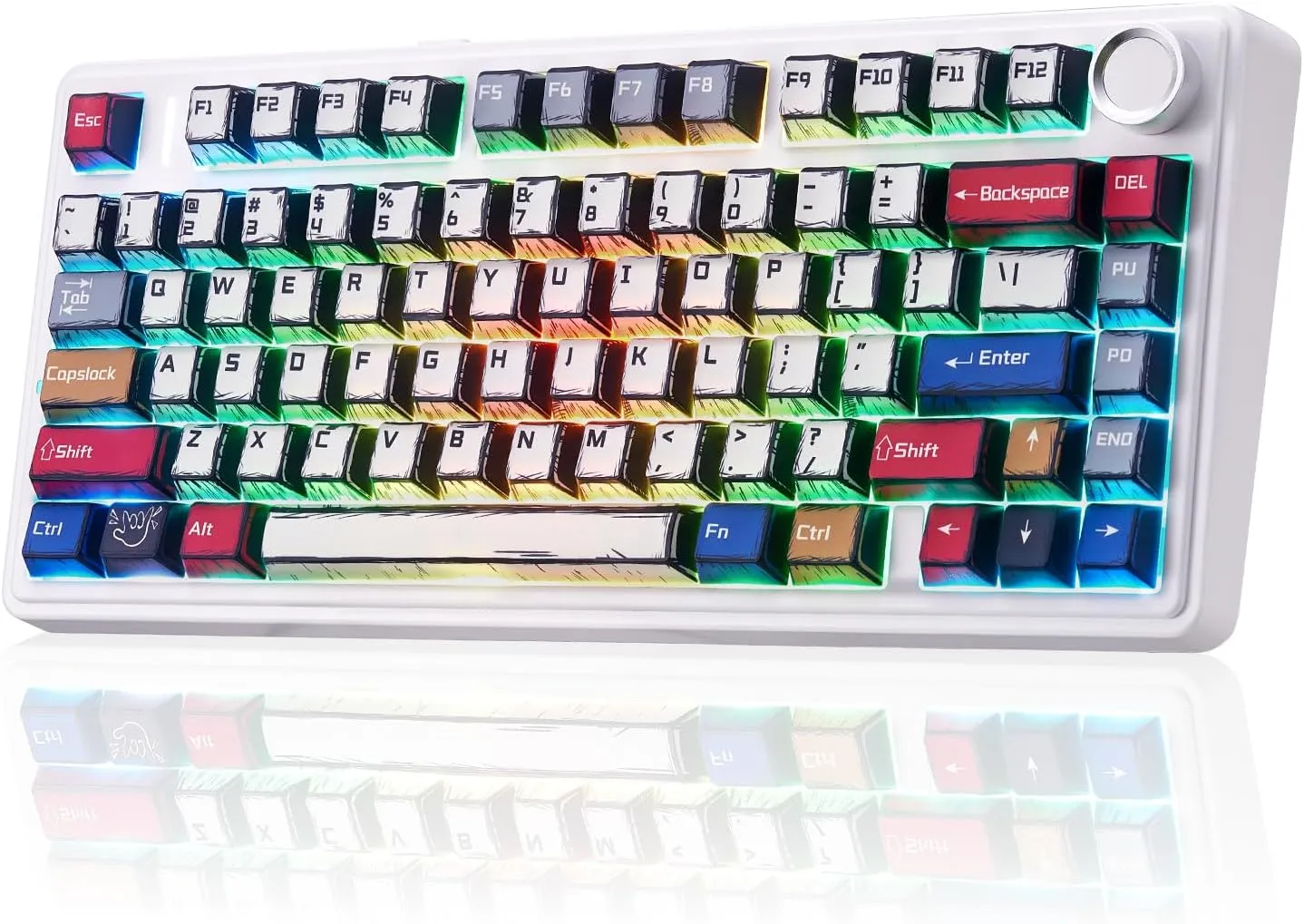 x Aula F75 Mechanical Keyboard, Wireless RGB Backlit Gaming Keyboard w/Hot-Swap Socket & Knob, Gasket Mount Pre-lubed Reaper Switches, Bluetooth/2.4GHz/Type-C, Creamy Sounding Manga Keycaps
