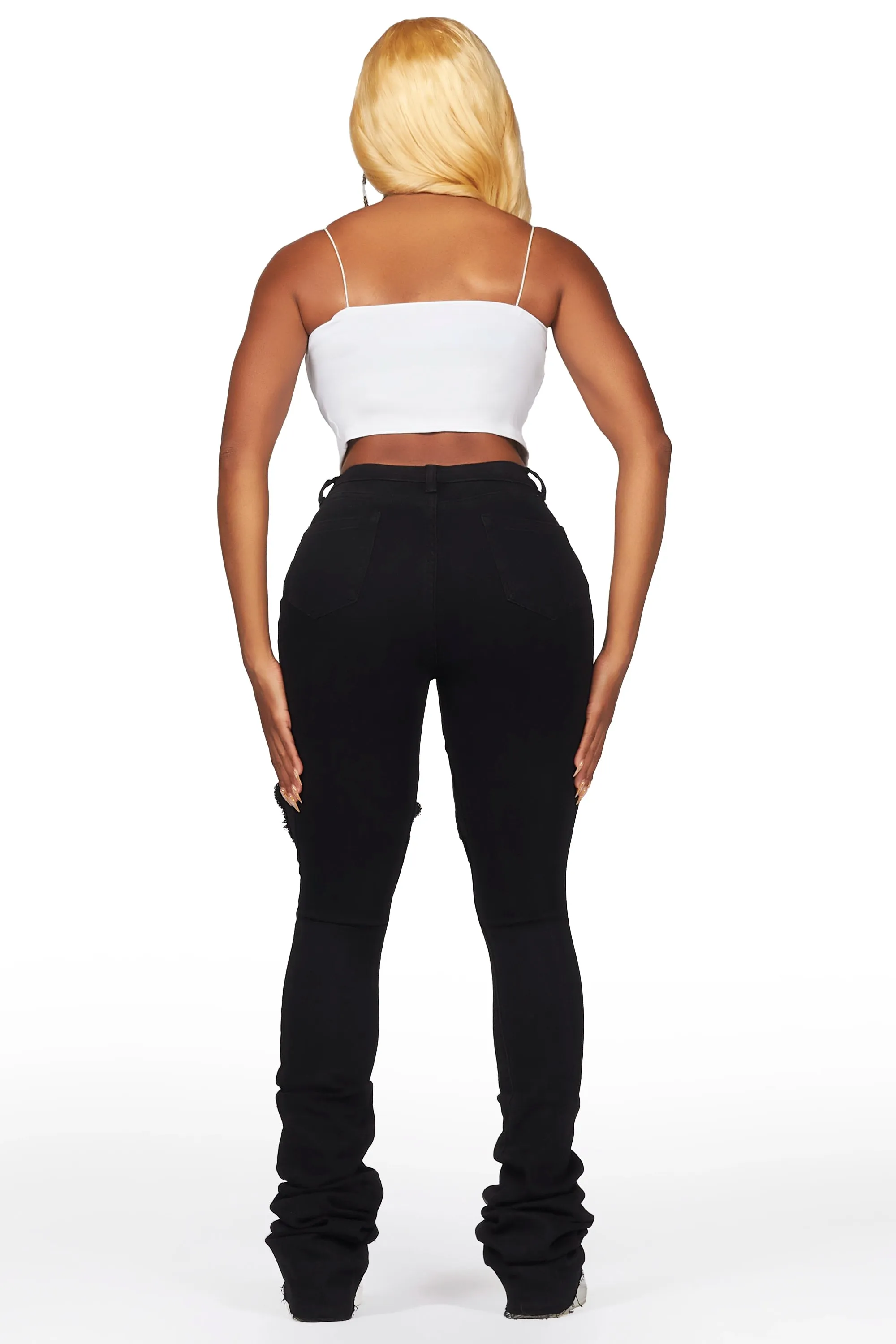 Yours Truly Black Distressed Super Stacked Jean