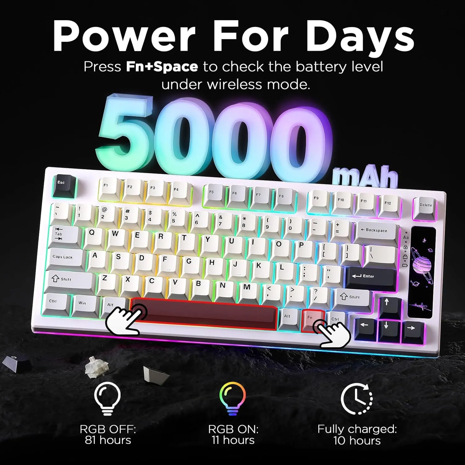 YUNZII RT80 Rapid Trigger Hall Effect Magnetic Gaming Keyboard, 8K Polling Rate, 75% Layout,BT/2.4GHz/Wired,RGB Backlit,Hot Swap,Adjustable Actuation Wireless for Win/Mac(White, Gateron White)