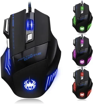 Zelotes Ergonomic 7200 DPI LED Optical Wired Gaming Mouse Mice 7 Buttons Compatible Mac Pro Gamer PC Laptop Desktop Notebook-Black Black(T80)