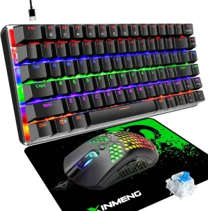 ZIYOU LANG Gaming Keyboard and Mouse and Mouse Pad,Wired Rainbow Backlit Mechanical Keyboard,Superlight RGB Gaming Mouse,12000DPI Optical Sensor,6 Programmable Buttons Mice for PC Gamers(Black)