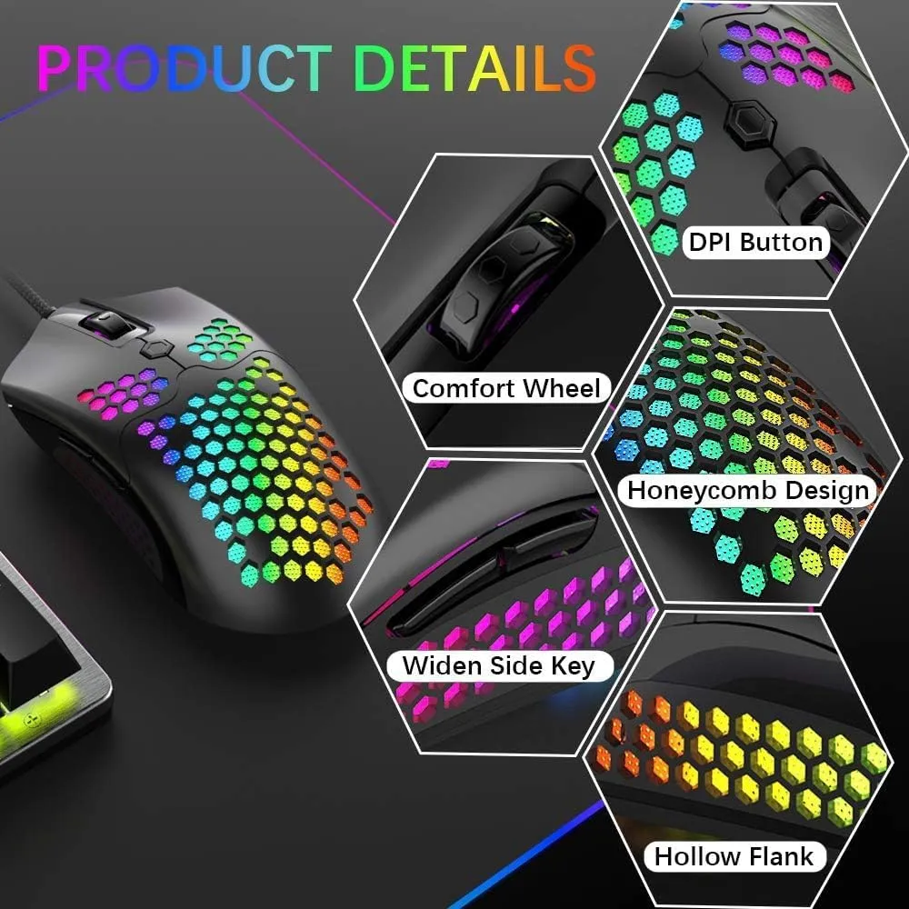 ZIYOU LANG Gaming Keyboard and Mouse and Mouse Pad,Wired Rainbow Backlit Mechanical Keyboard,Superlight RGB Gaming Mouse,12000DPI Optical Sensor,6 Programmable Buttons Mice for PC Gamers(Black)
