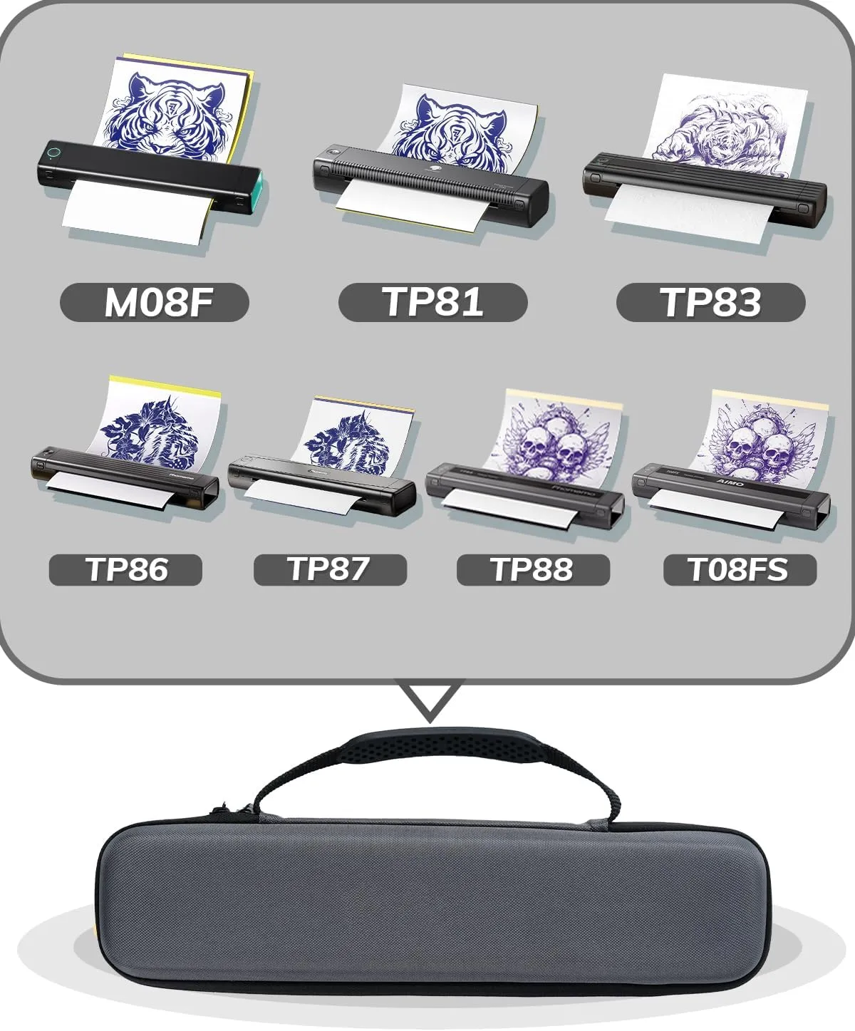 Zodzi Tattoo Printer Case,Portable Case Compatible, Waterproof Bag with M08F/TP88/TP81/TP83/TP86/TP87/P831/PJ762/PJ763MFi/MT800Portable Thermal Printer (Box Only), Dark Grey