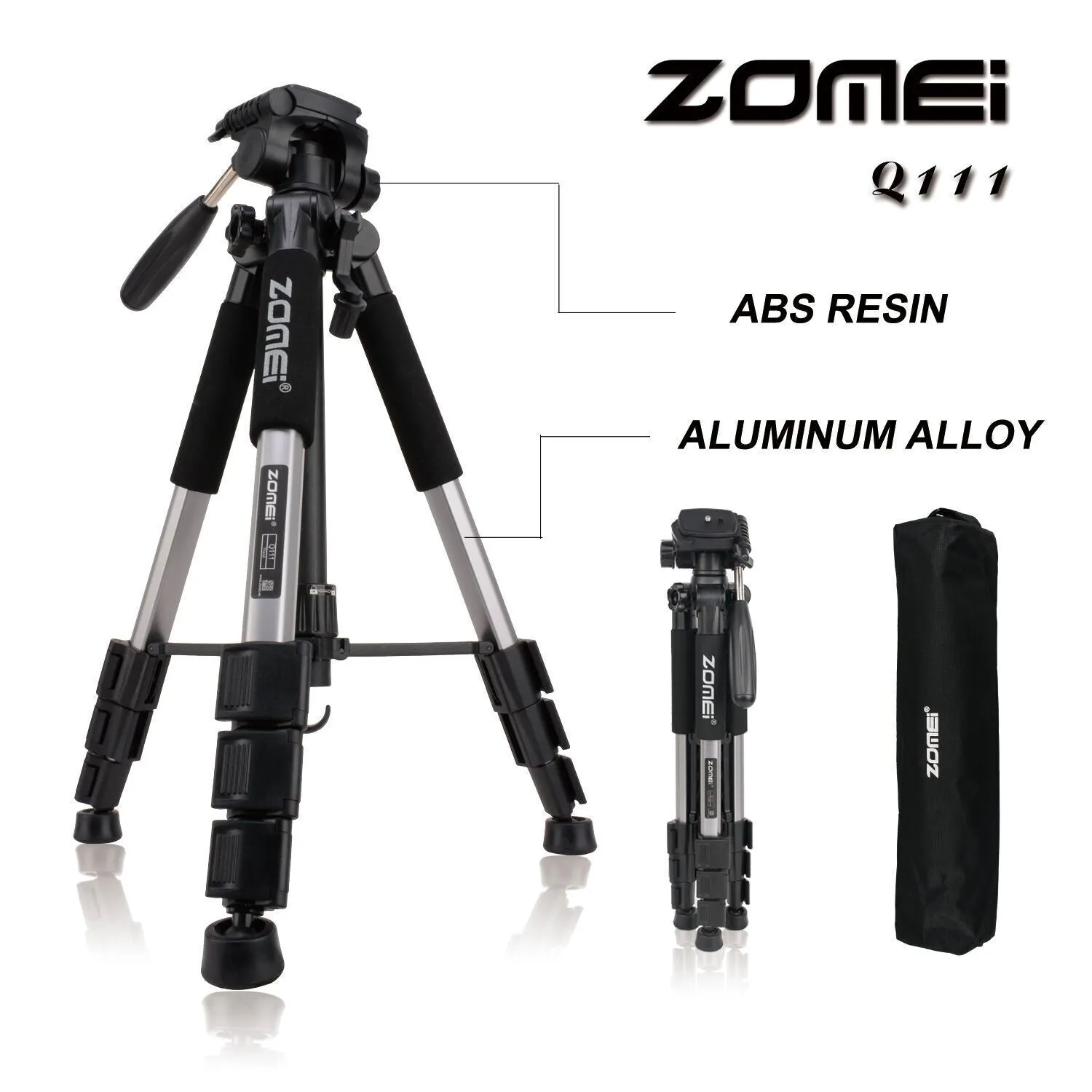 Zomei Adjustable Aluminum Alloy Tripod Q111 55-Inch
