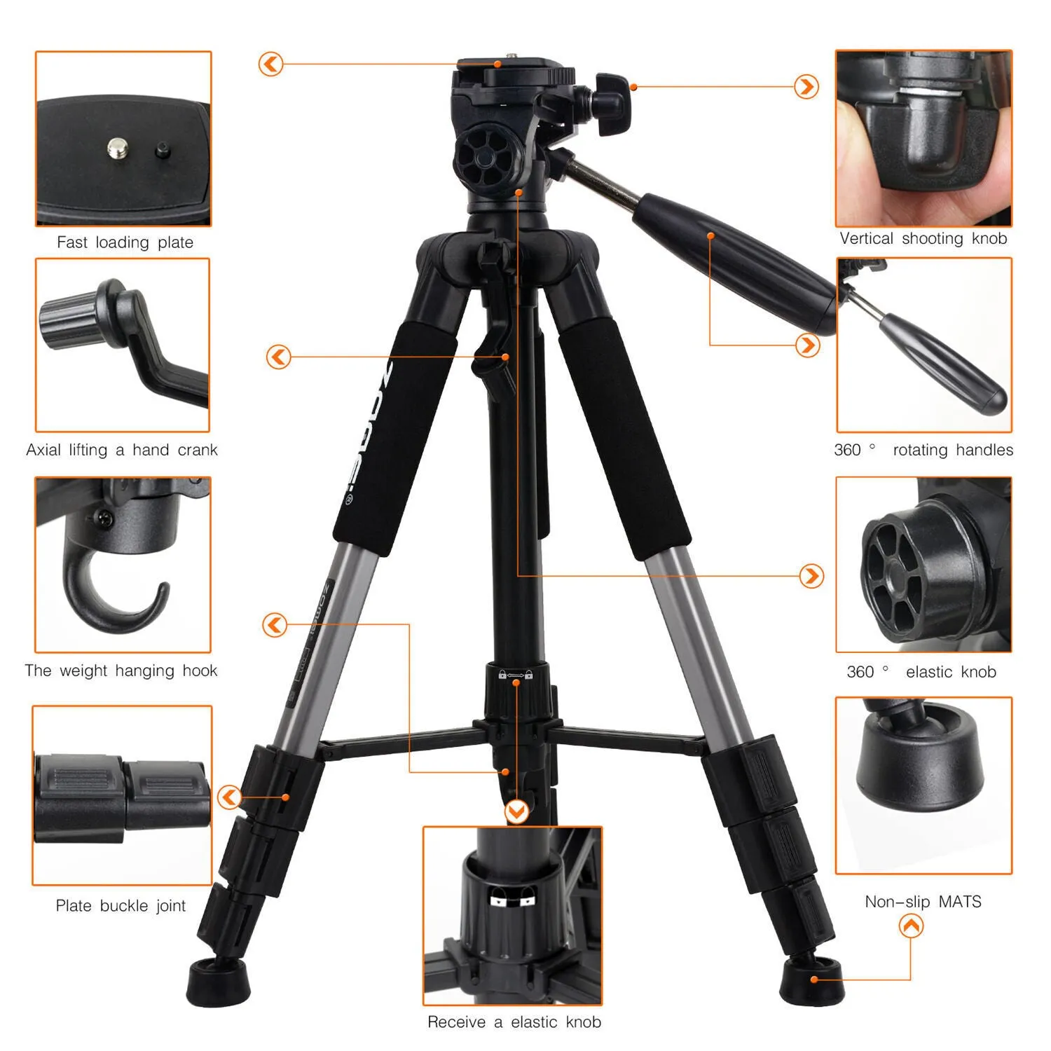 Zomei Adjustable Aluminum Alloy Tripod Q111 55-Inch