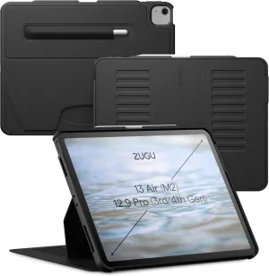 Zugu Case for iPad Air 13 Inch M3 2025 & M2 2024 &/12.9 inch (3rd/4th Gen), Slim Protective Cover with Apple Pencil Charging & Storage, Auto Wake/Sleep, Multiple Viewing Angles (Black)
