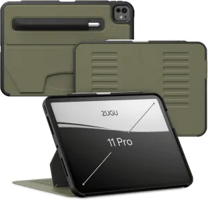Zugu Case for iPad Pro 11 (M4) 2024, Slim Protective Cover with Apple Pencil Holder, Auto Wake/Sleep, Multiple Viewing Angles, iPad Pro 11 Inch Cover, Phone Protector, Olive Green